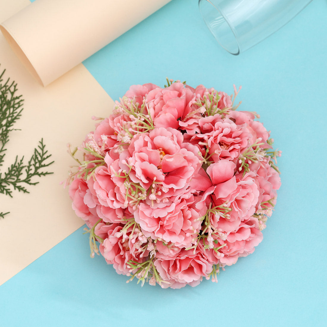 Pink Color Rose Flower Hair juda//Bun (HRP211PNK)