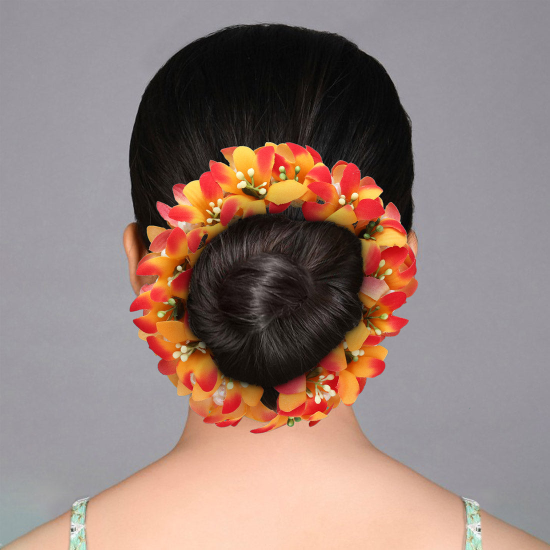 Orange Color Rose Flower Gajra For Women Hair Pin (HRP216ORG)