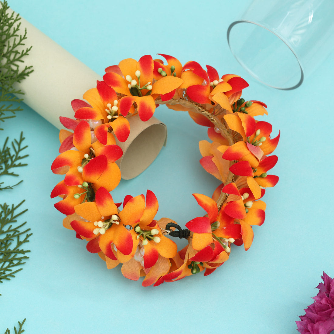 Orange Color Rose Flower Gajra For Women Hair Pin (HRP216ORG)