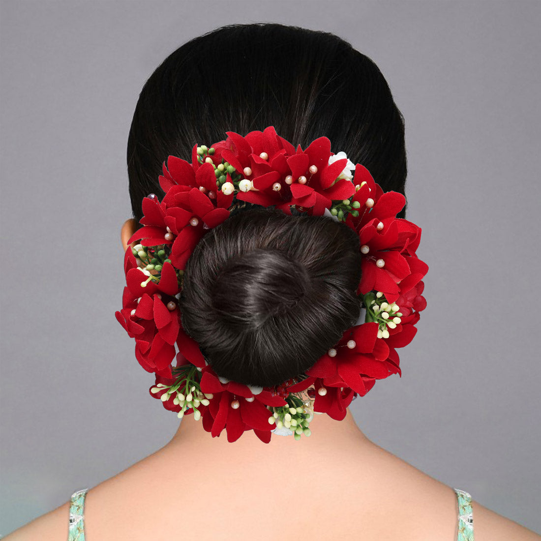 Red Color Rose Flower Gajra For Women Hair Pin (HRP217RED)