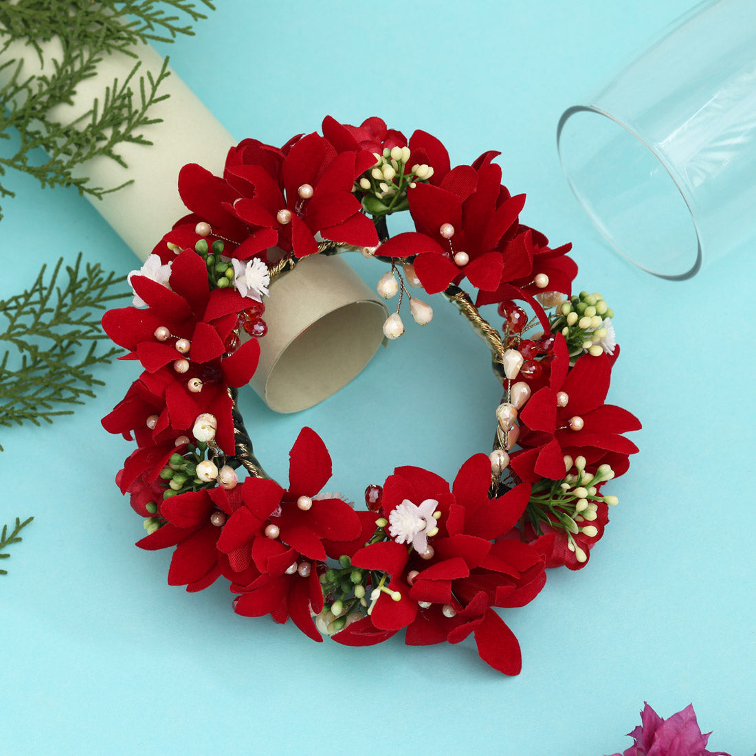Red Color Rose Flower Gajra For Women Hair Pin (HRP217RED)