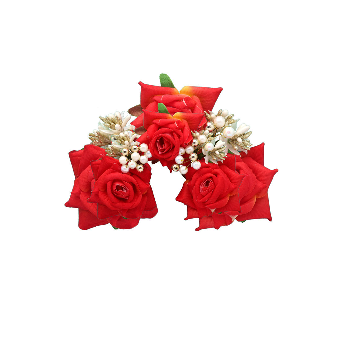Red & Yellow Color Rose Flower Gajra For Women Hair Pin (HRP218REDYLW)