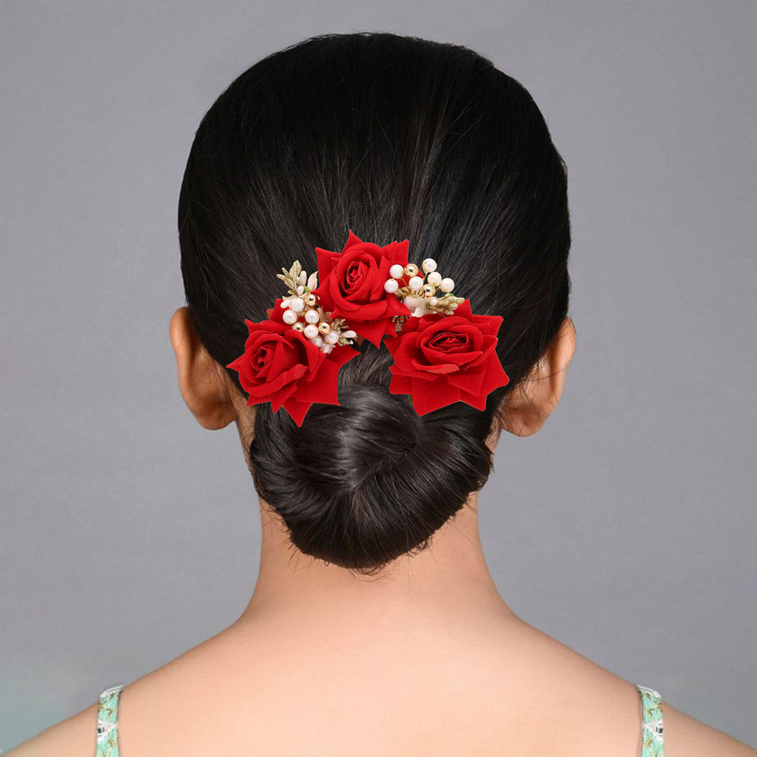 Red Color Rose Flower Gajra For Women Hair Pin (HRP218RED)