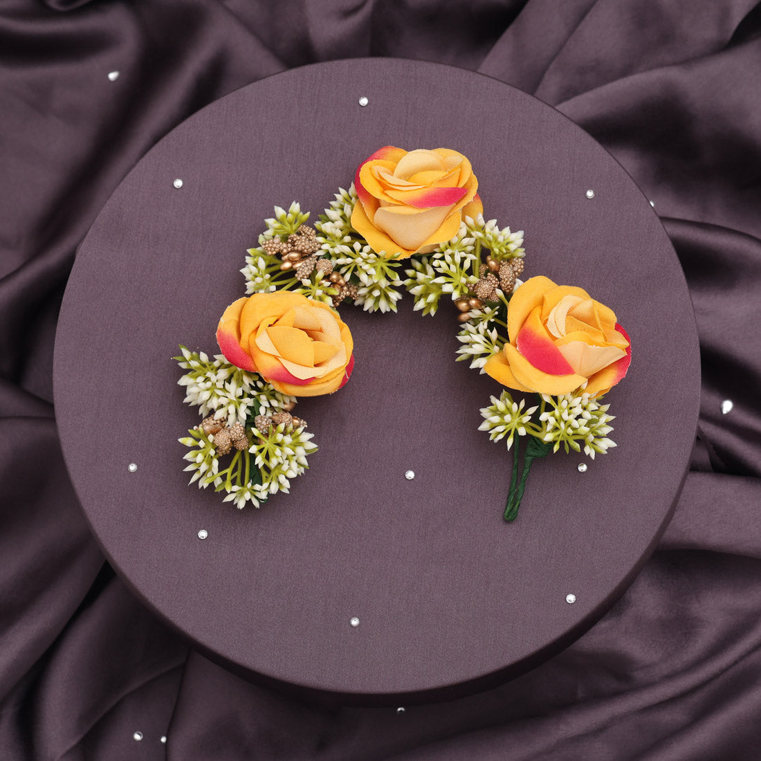 Orange Color Rose Flower Gajra For Women Hair Pin (HRP223ORG)