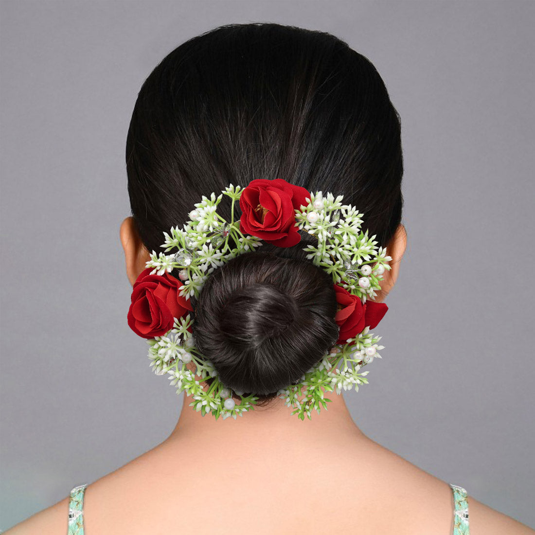 Red Color Rose Flower Gajra For Women Hair Pin (HRP227RED)