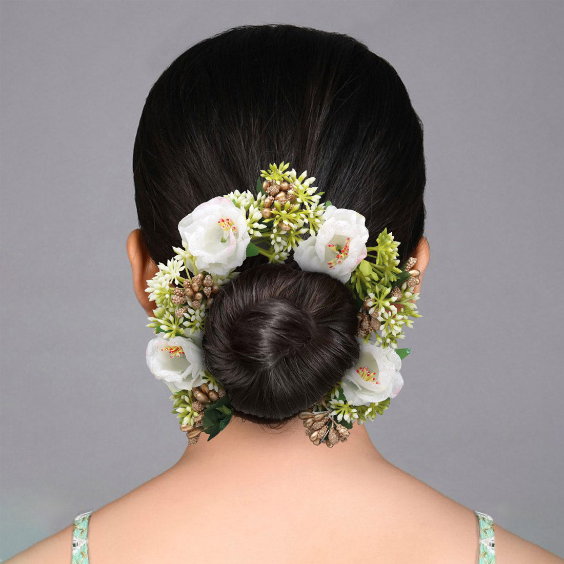 White Color Rose Flower Gajra For Women Hair Pin (HRP232WHT)