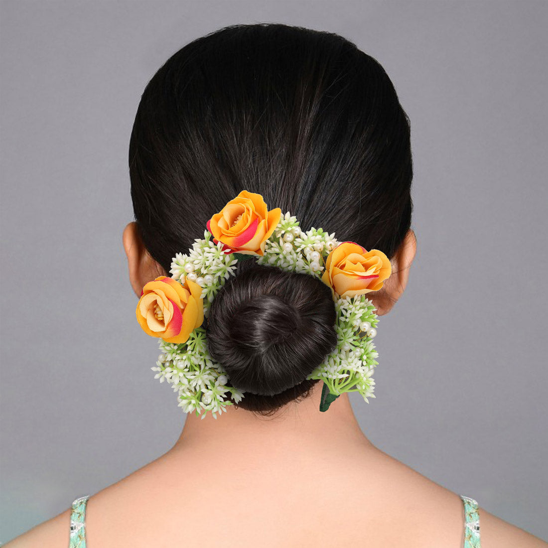 Mustred Yellow Color Flower Gajra For Women Hair Pin (HRP263MYLW)