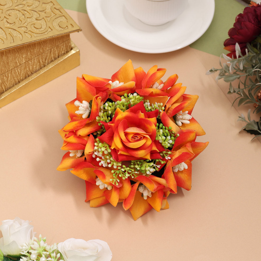 Orange Color Rose Flower Hair juda//Bun (HRP266ORG)