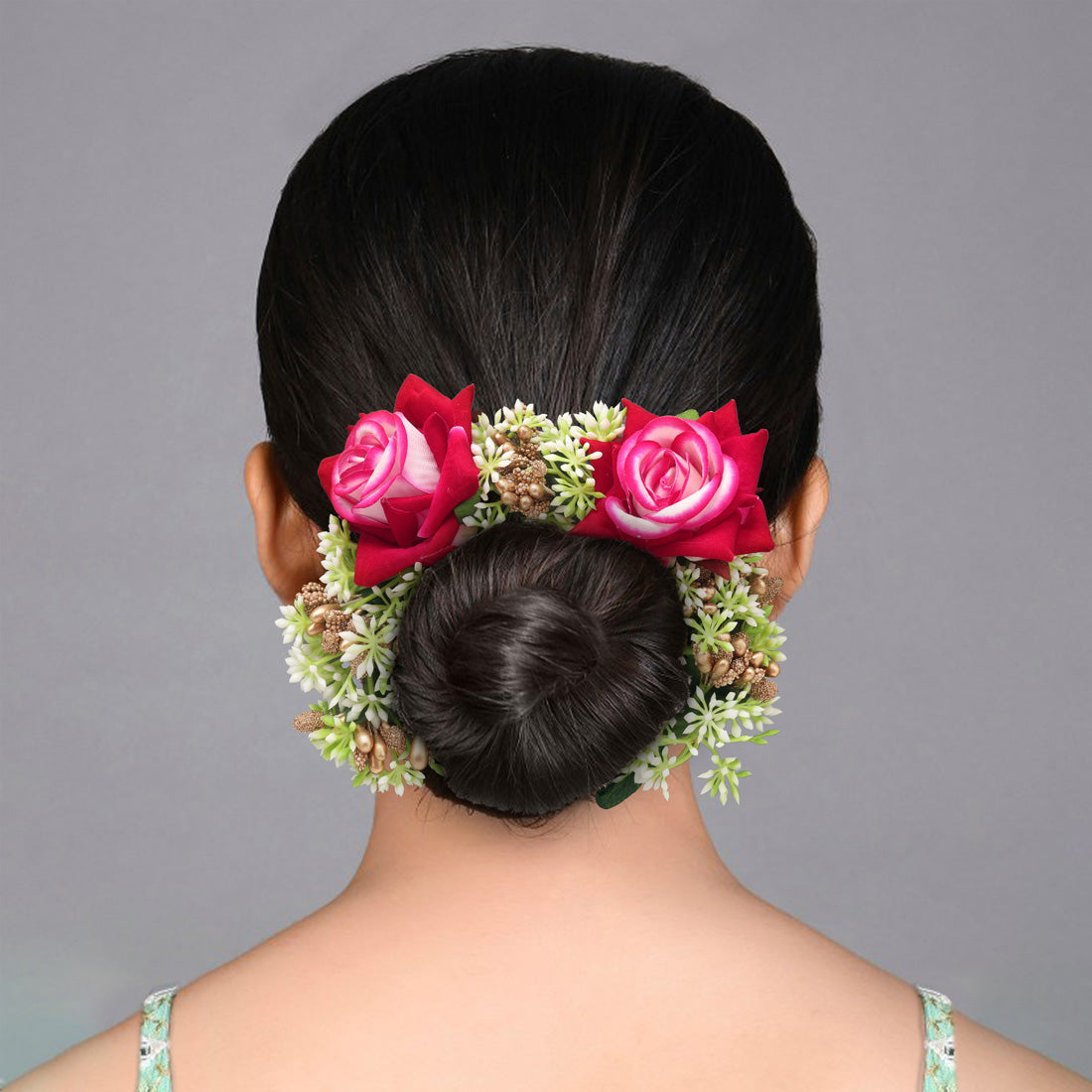 Pink Color Flower Gajra For Women Hair Pin For Ethnic Wear