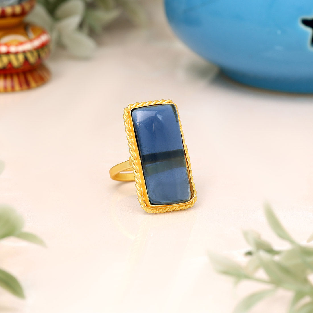 Blue Color Monalisa Stone Finger Ring