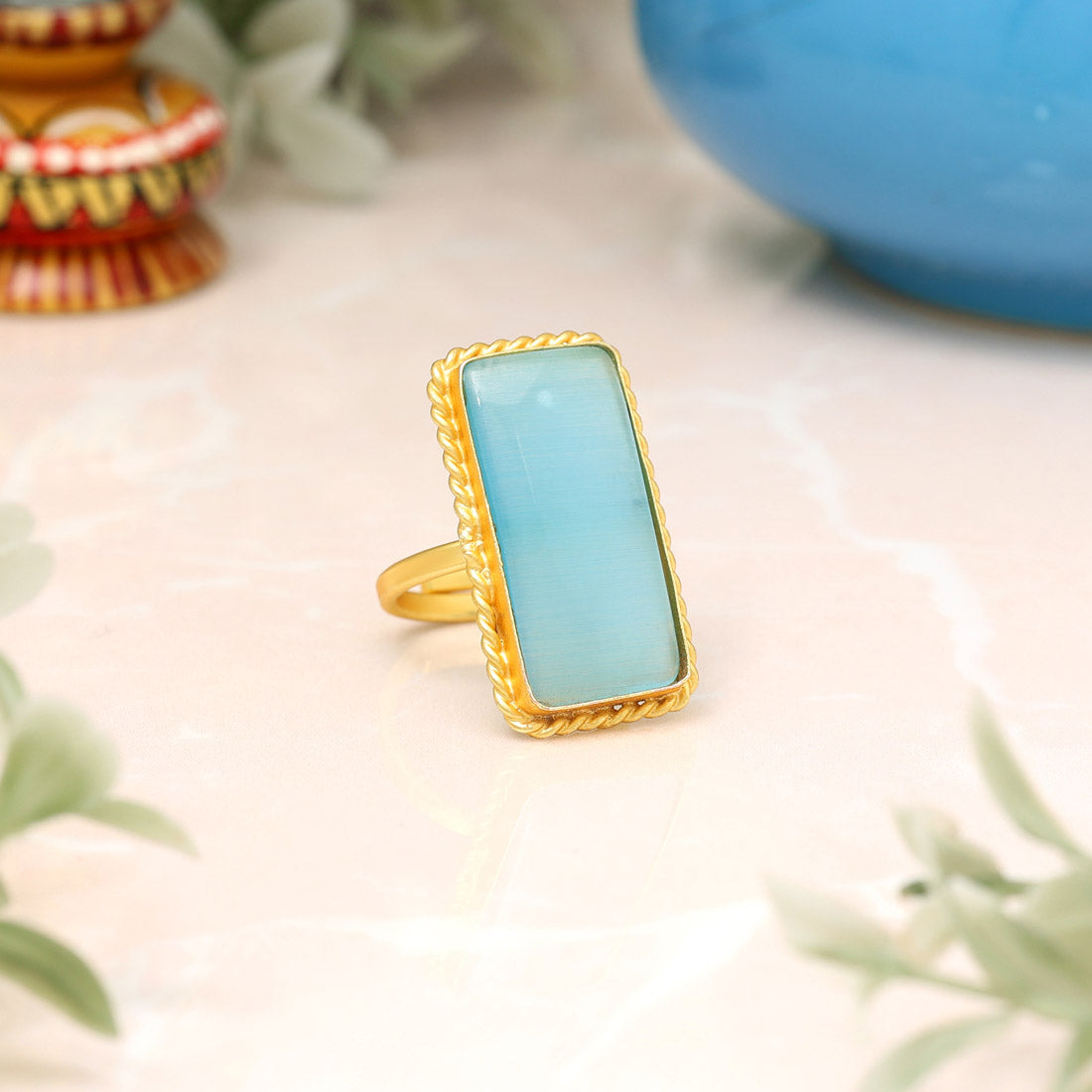 Sky Blue Color Monalisa Stone Finger Ring