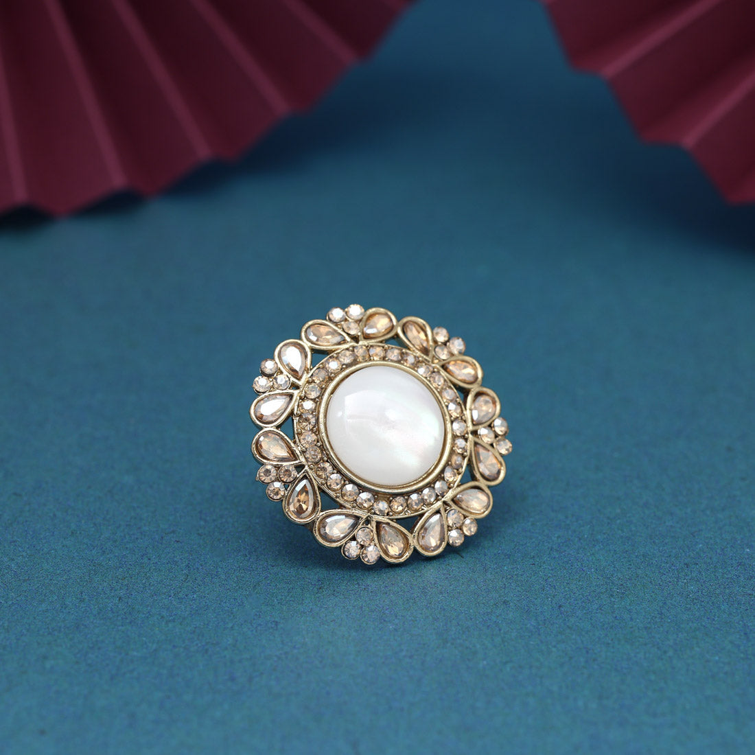 Gold & White Color Combo of 12 Pieces Of Finger Rings (KBSRCMB240)