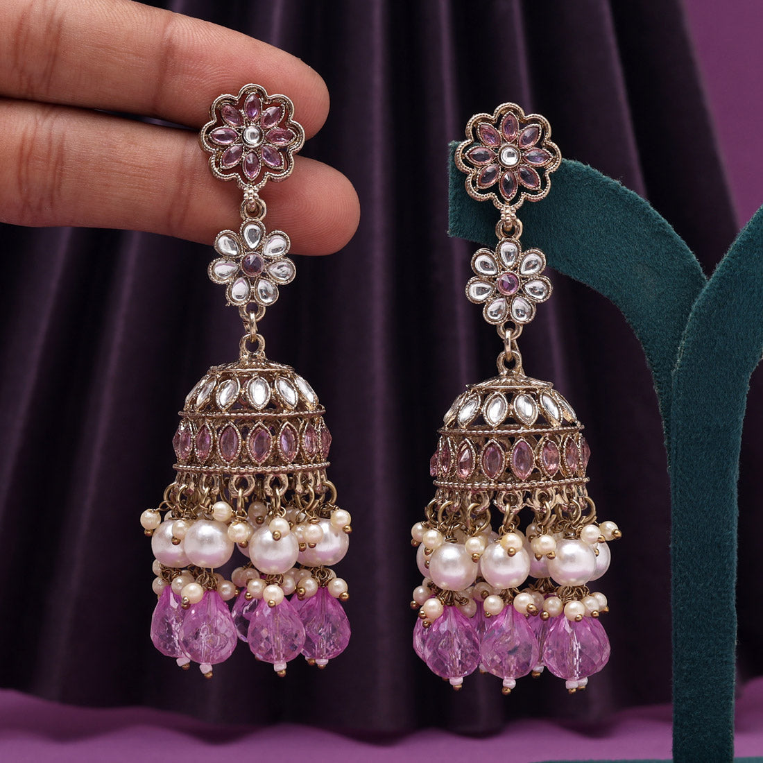 Light Purple Color Kundan Earrings (KDE1000LPRP)