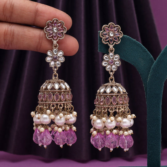 Light Purple Color Kundan Earrings (KDE1000LPRP)