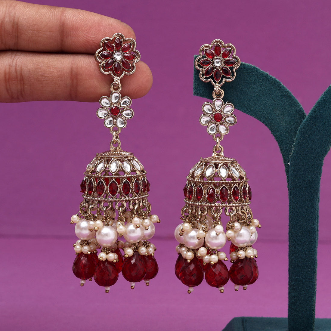 Maroon Color Kundan Earrings (KDE1000MRN)
