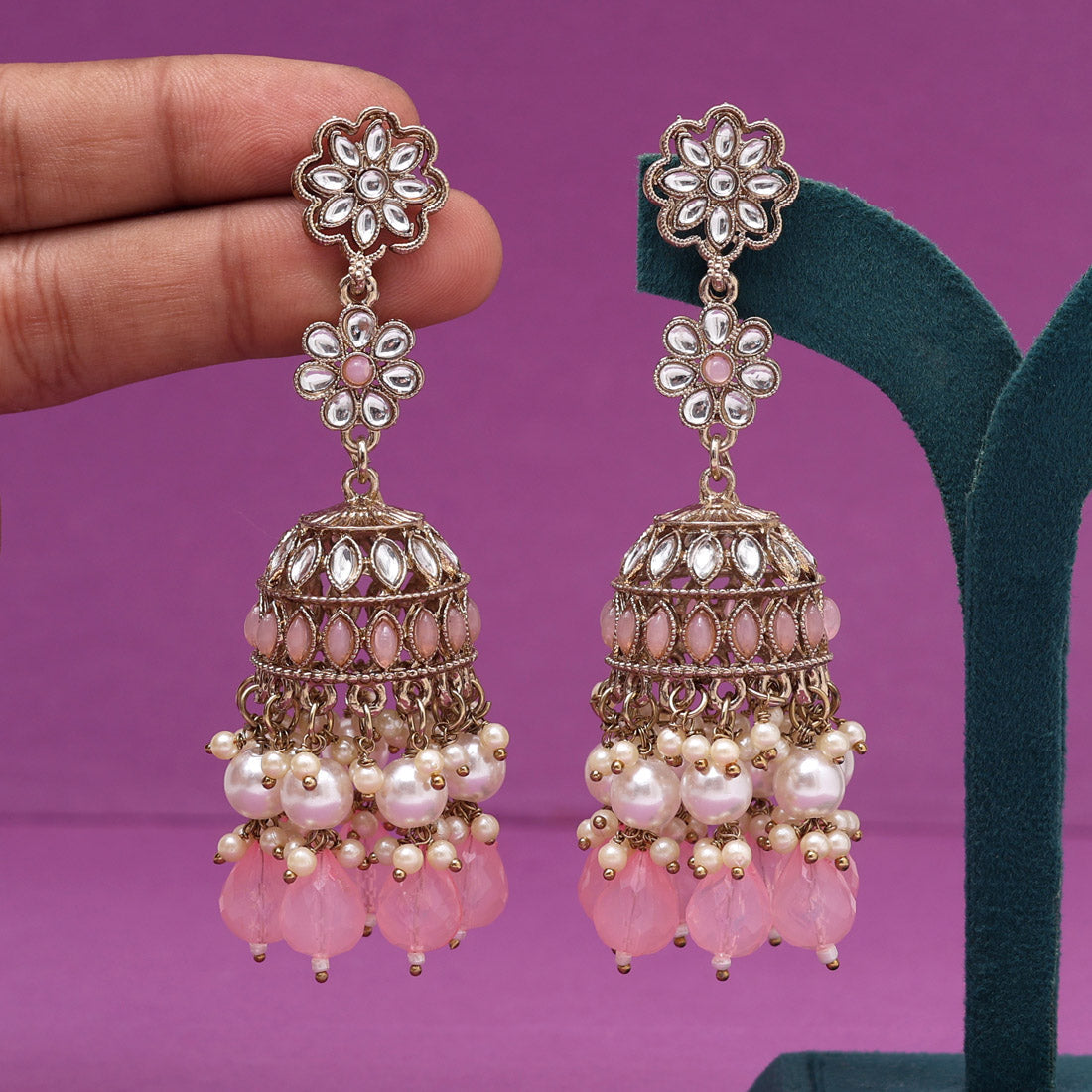 Pink Color Kundan Earrings (KDE1000PNK)