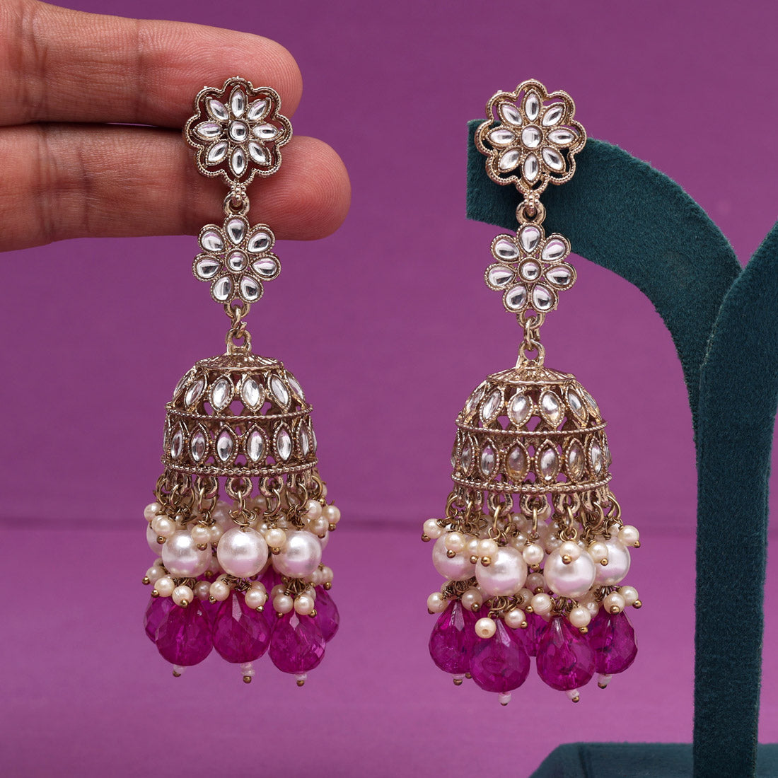 Purple Color Kundan Earrings (KDE1000PRP)