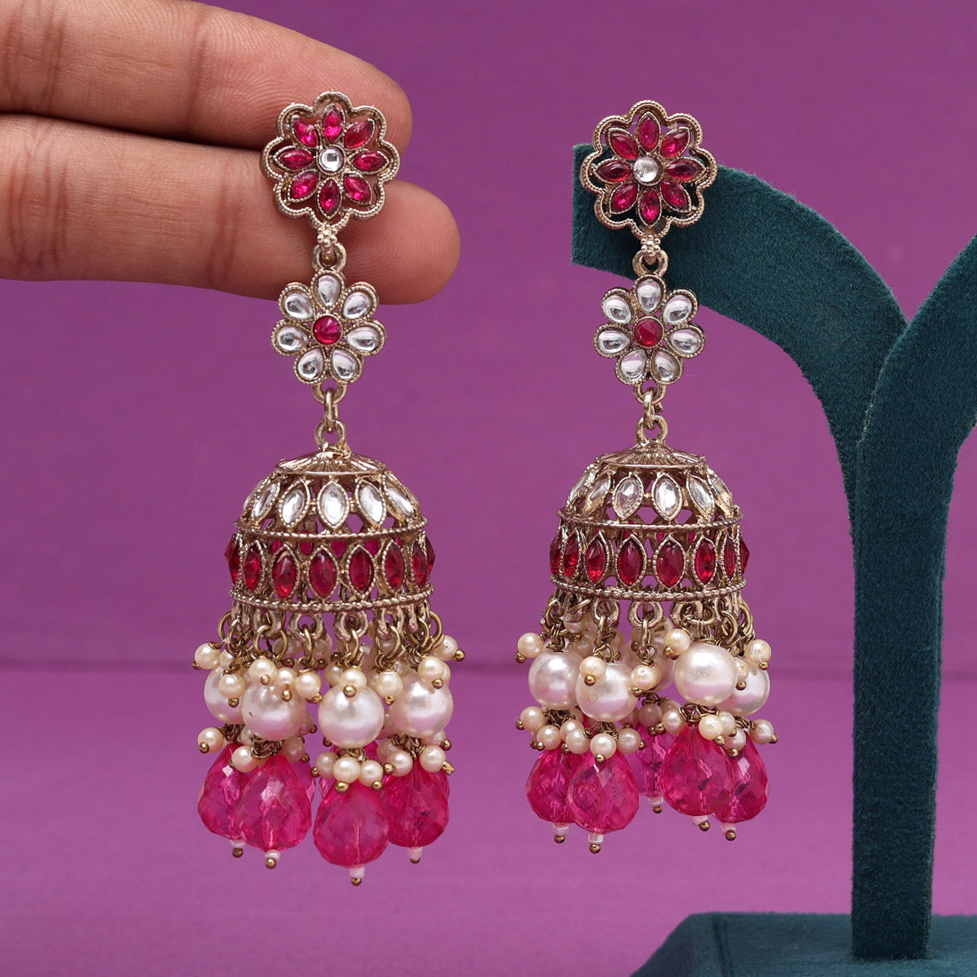 Rani Color Kundan Earrings (KDE1000RNI)