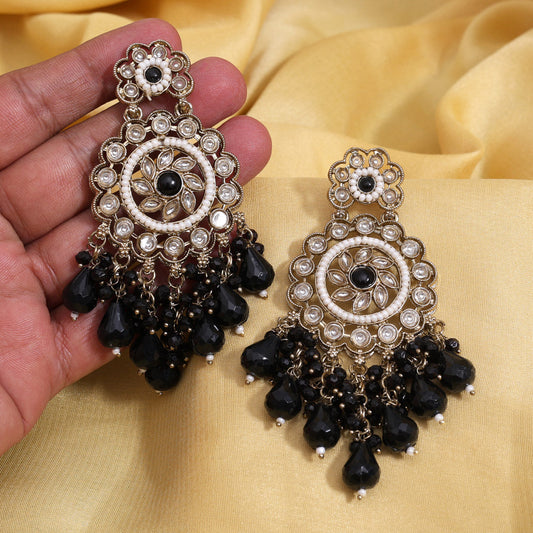 Black Color Kundan Earrings (KDE1002BLK)