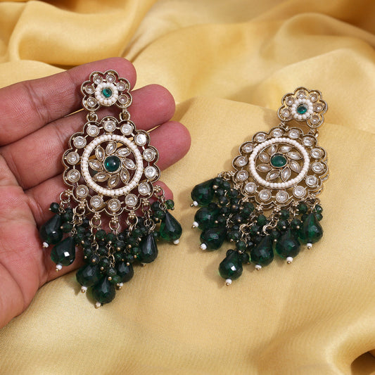 Green Color Kundan Earrings (KDE1002GRN)