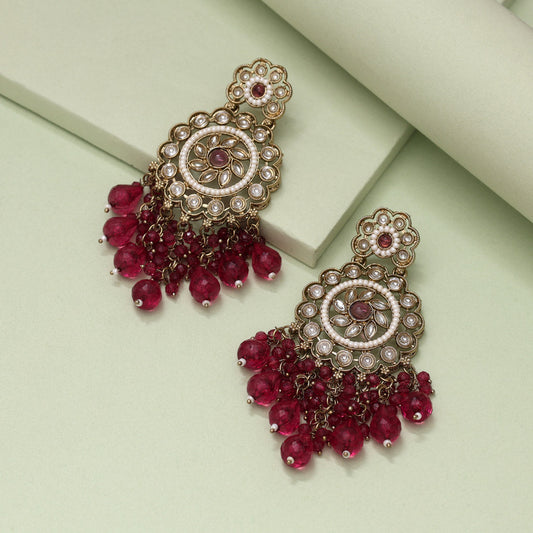 Magenta Color Kundan Earrings (KDE1002MNT)