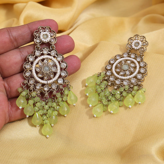 Pista Green Color Kundan Earrings (KDE1002PGRN)