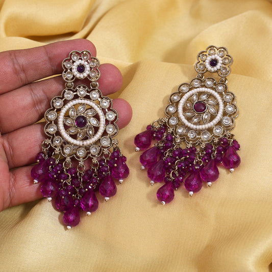 Purple Color Kundan Earrings (KDE1002PRP)