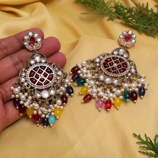 Multi Color Kundan Earrings (KDE1003MLT)
