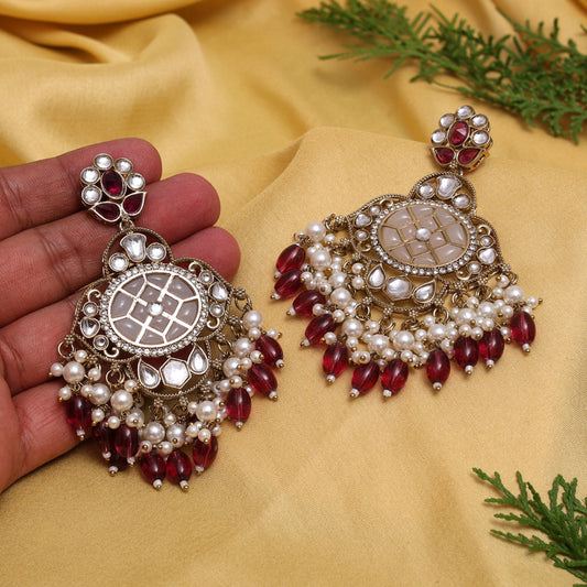 Magenta Color Kundan Earrings (KDE1003MNT)