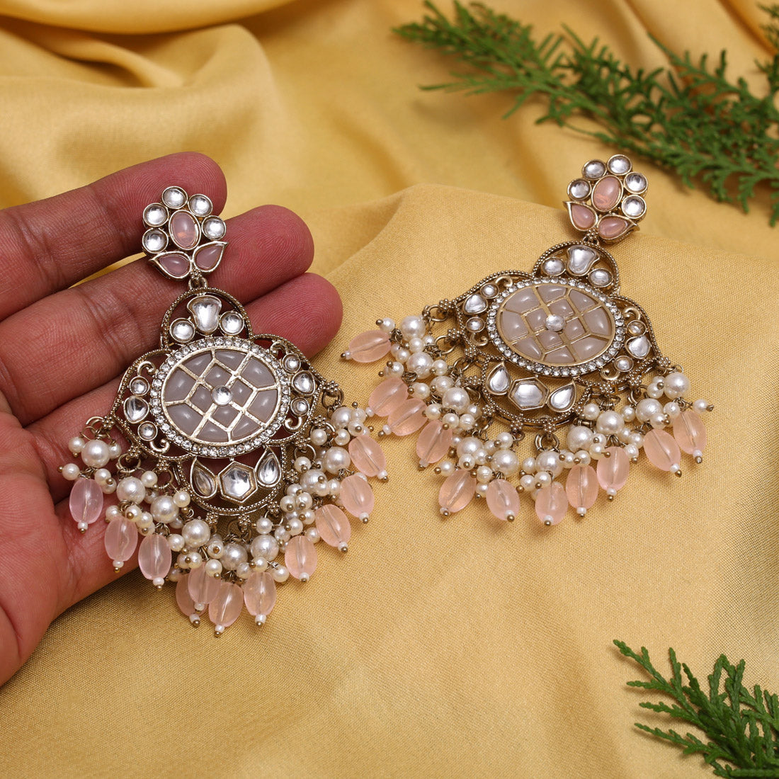Pink Color Kundan Earrings (KDE1003PNK)