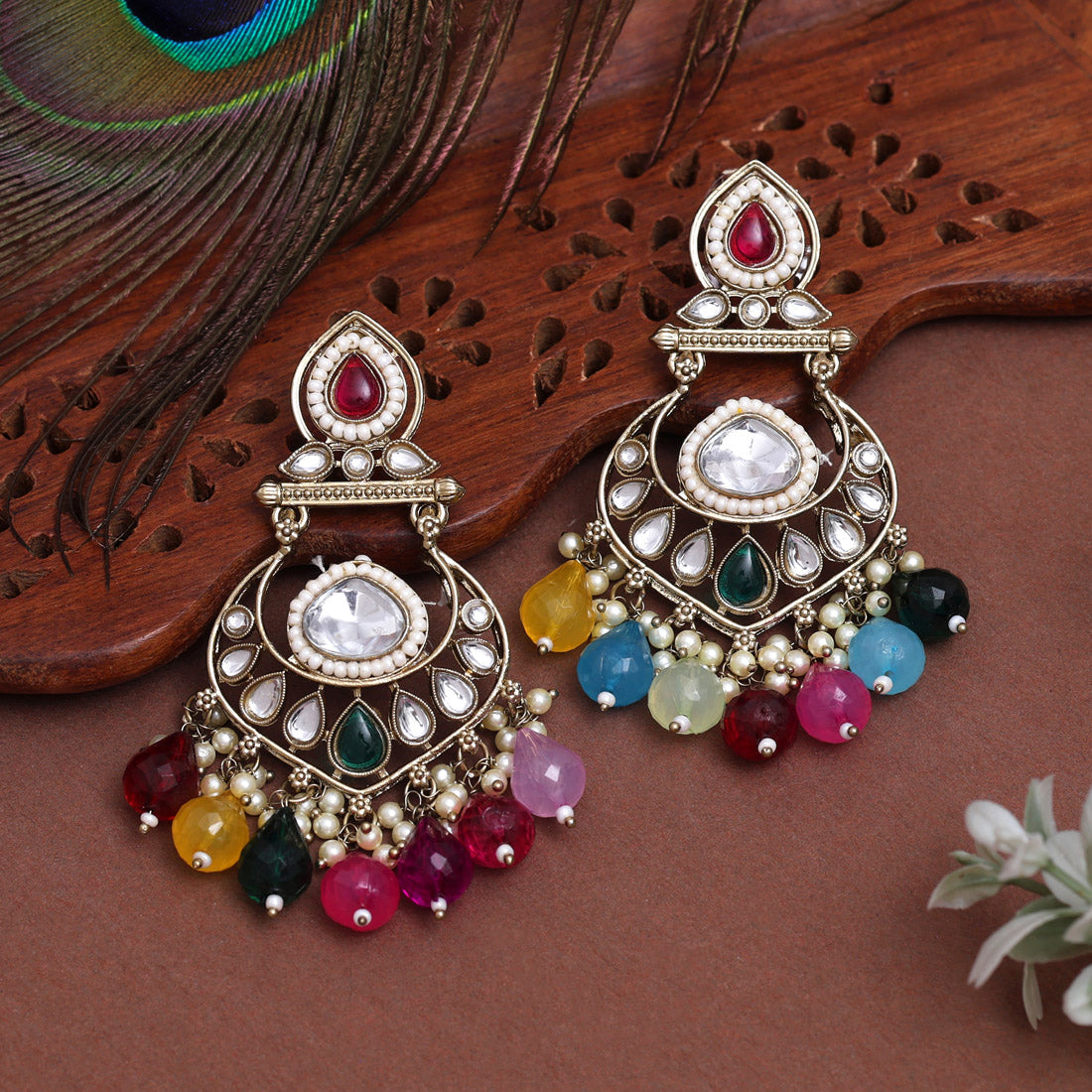 Multi Color Kundan Earrings (KDE1005MLT)