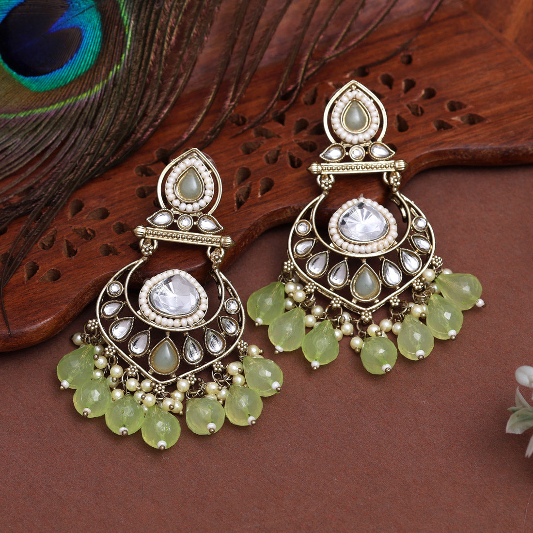Pista Green Color Kundan Earrings (KDE1005PGRN)