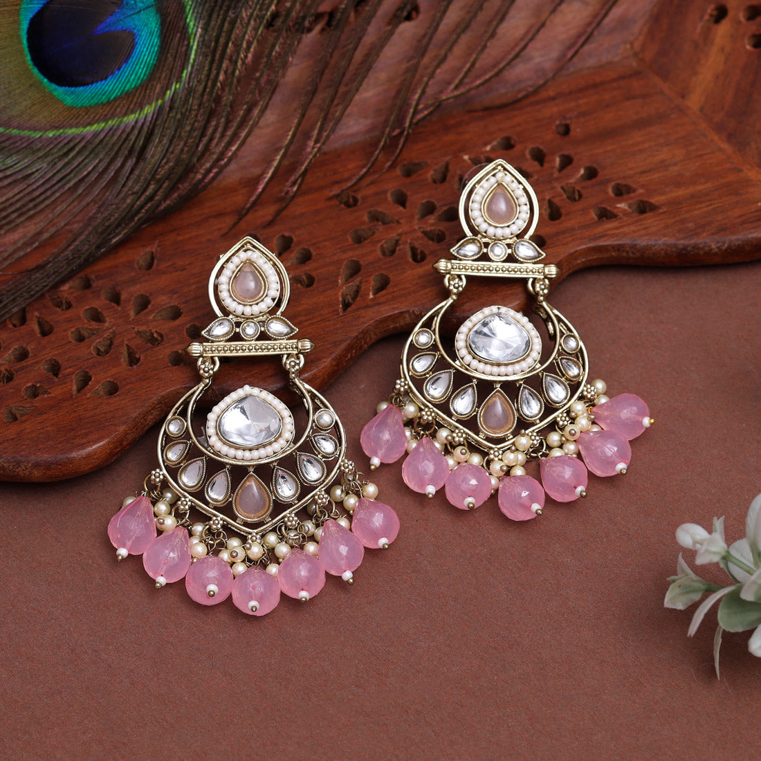 Pink Color Kundan Earrings (KDE1005PNK)