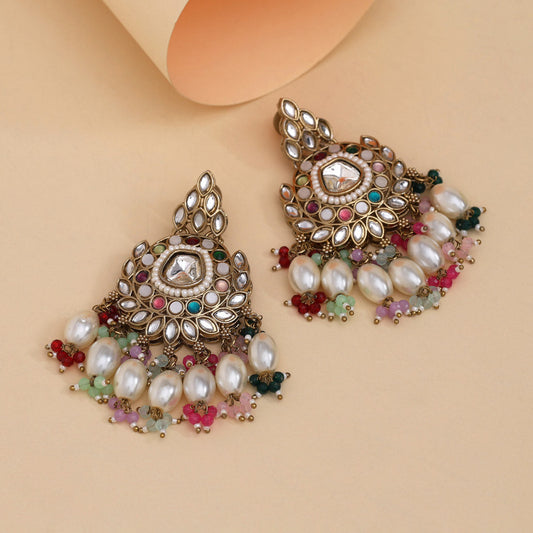 Multi Color Kundan Earrings (KDE1007MLT)