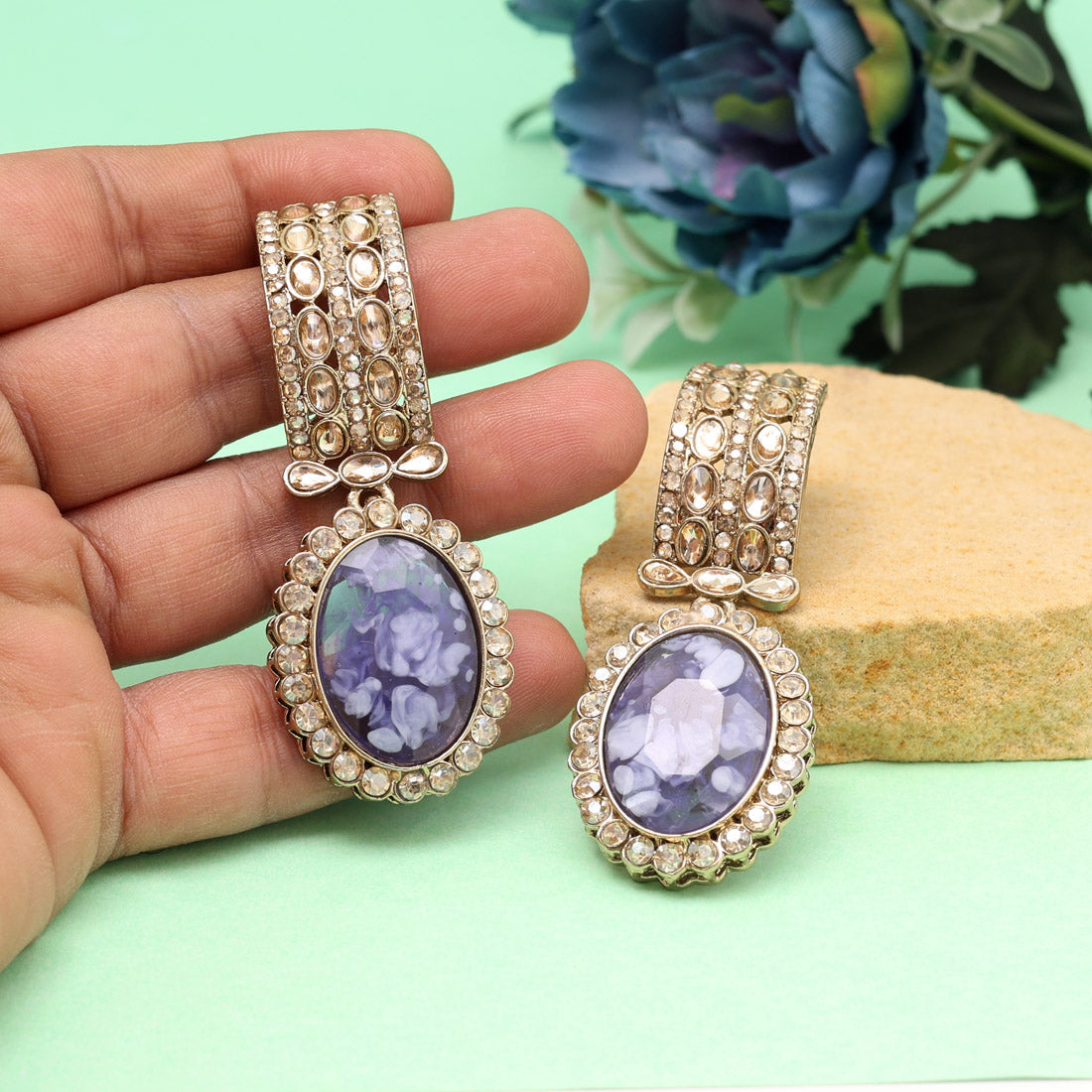 Purple Color Kundan Earrings (KDE1015PRP)