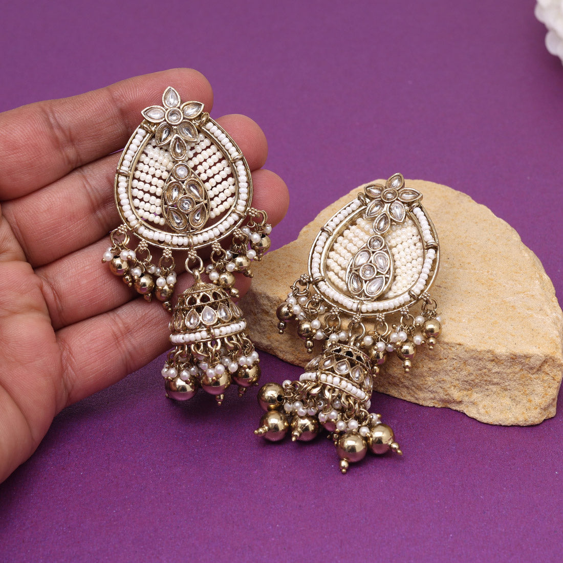 Gold Color Kundan Earrings (KDE1021GLD)
