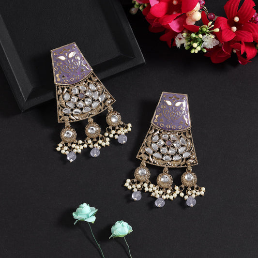 Light Purple Color Meena Work Kundan Earrings (KDE1022LPRP)
