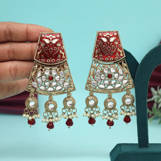 Maroon Color Meena Work Kundan Earrings (KDE1022MRN)