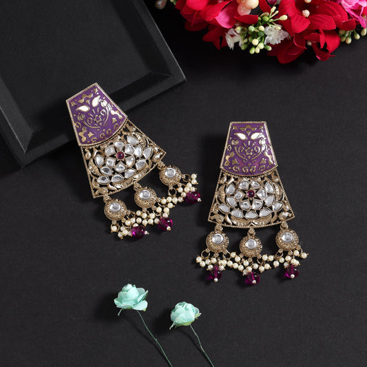 Purple Color Meena Work Kundan Earrings (KDE1022PRP)