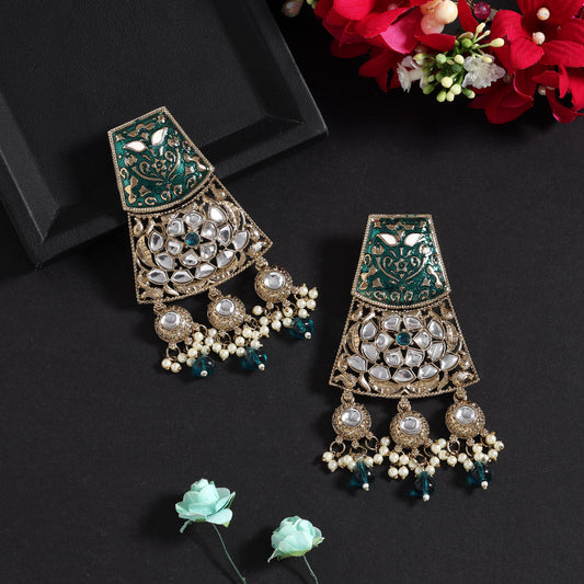 Rama Green Color Meena Work Kundan Earrings (KDE1022RGRN)