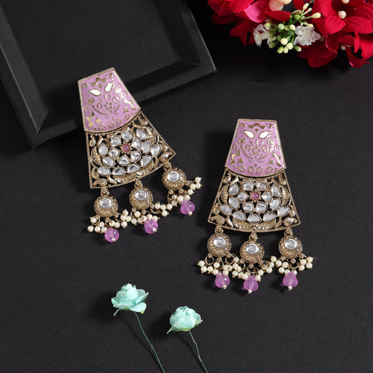 Light Violet Color Meena Work Kundan Earrings (KDE1022VLT)