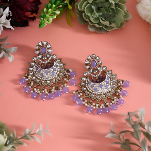 Light Purple Color Meena Work Kundan Earrings (KDE1023LPRP)