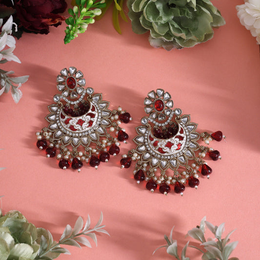 Maroon Color Meena Work Kundan Earrings (KDE1023MRN)