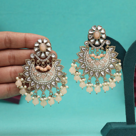 Peach Color Meena Work Kundan Earrings (KDE1023PCH)