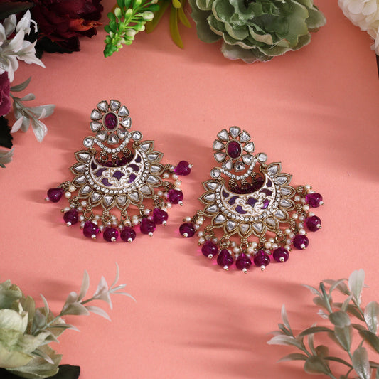 Purple Color Meena Work Kundan Earrings (KDE1023PRP)