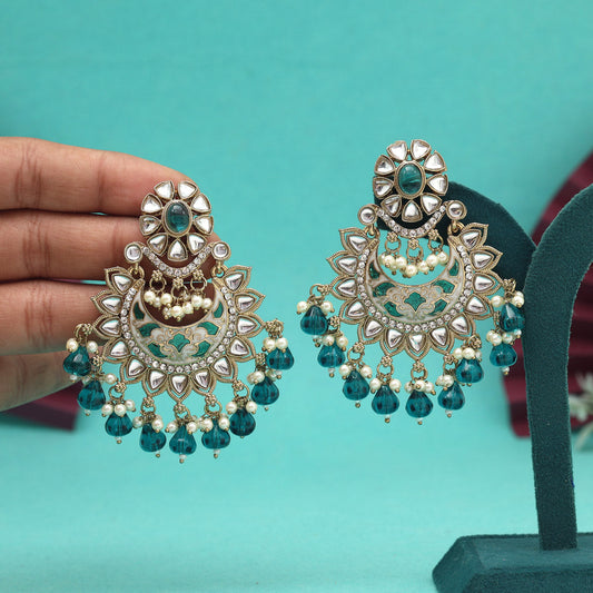 Rama Green Color Meena Work Kundan Earrings (KDE1023RGRN)