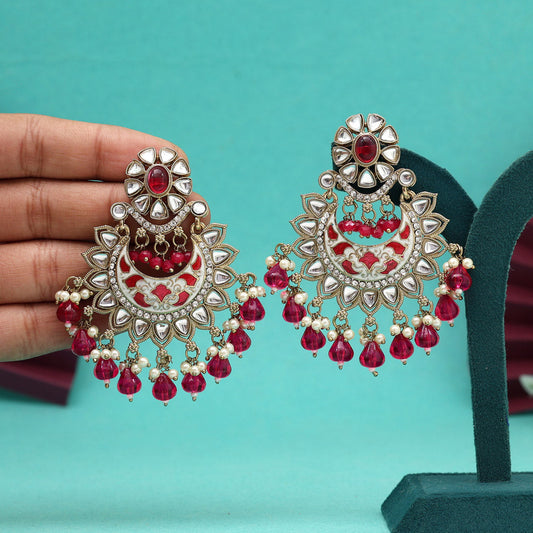 Rani Color Meena Work Kundan Earrings (KDE1023RNI)