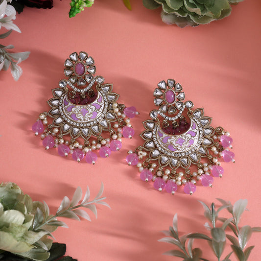Light Violet Color Meena Work Kundan Earrings (KDE1023VLT)