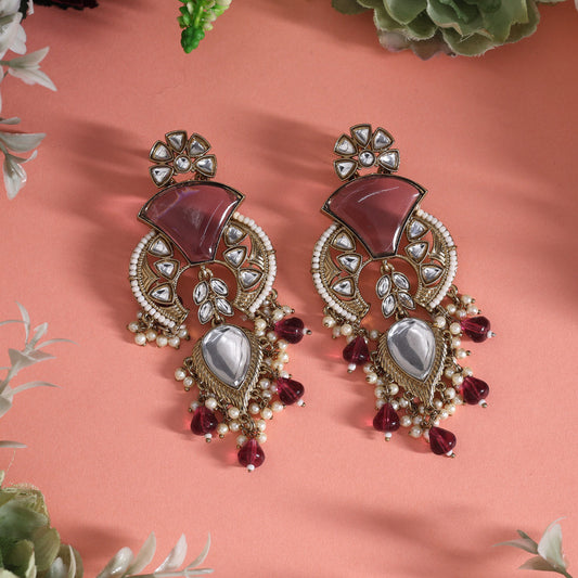 Magenta Color Kundan Earrings (KDE1024MNT)