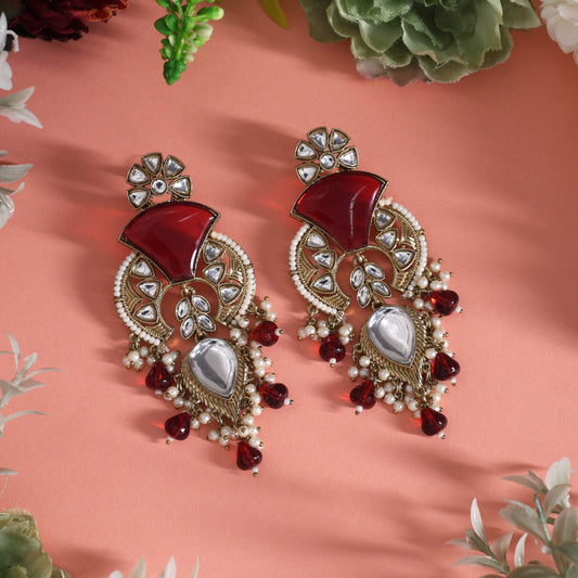 Maroon Color Kundan Earrings (KDE1024MRN)